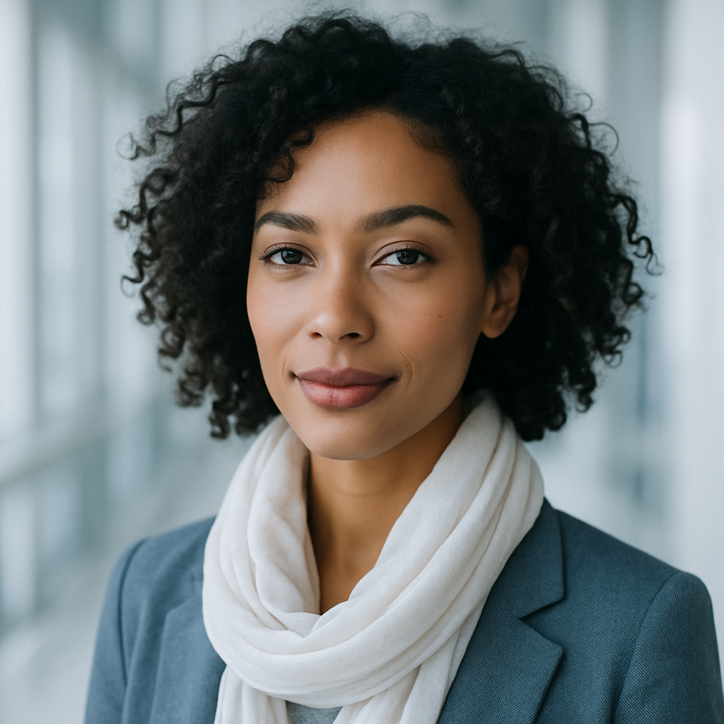 Portrait of a stylish woman with dark curly hair