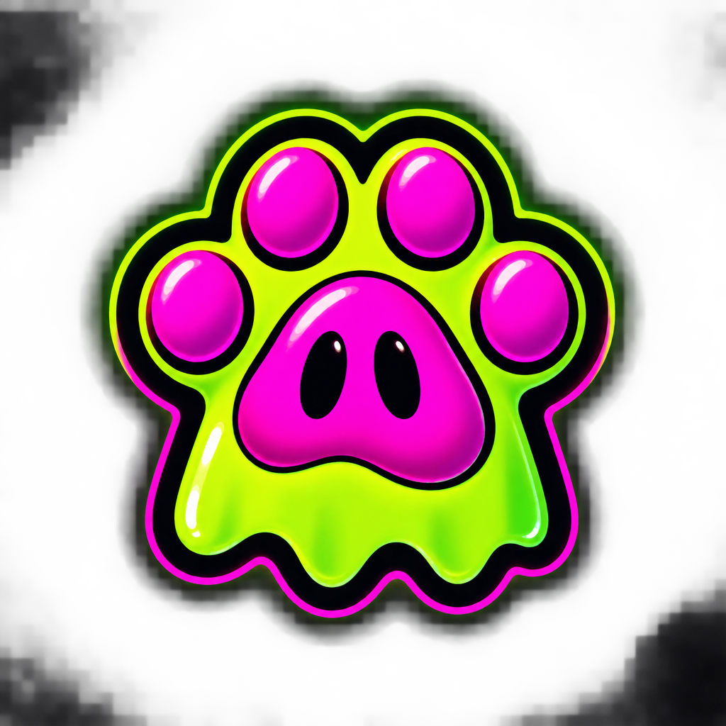 Tiny neon ghost paw sticker icon