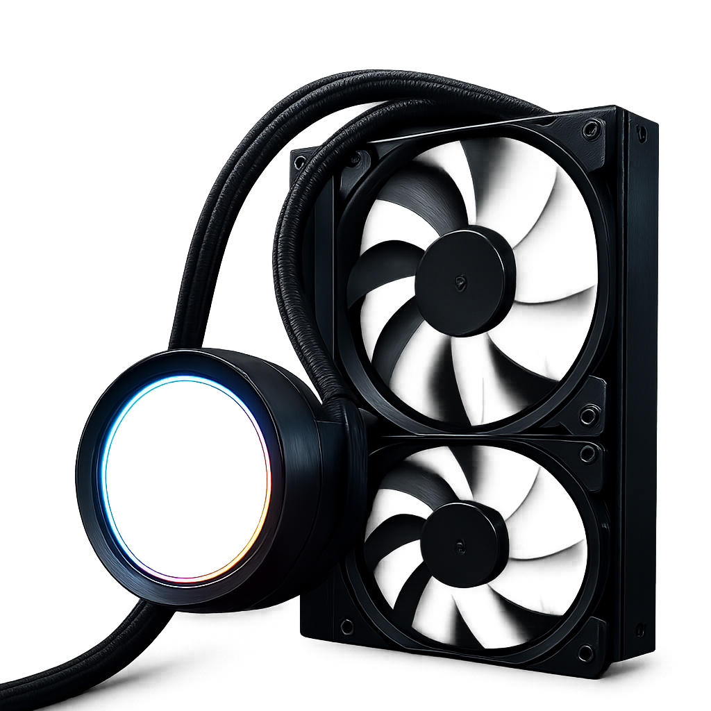 Liquid cooling AIO with dual-fan radiator and illuminated pump block
