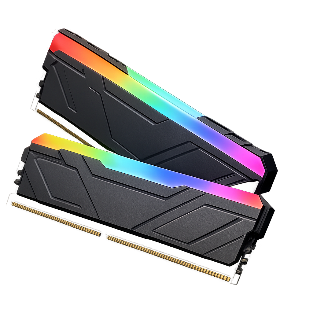 Pair of high-speed RGB memory modules with metallic heat spreaders
