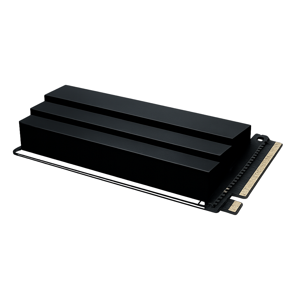 Compact NVMe solid state drive with matte black heatsink