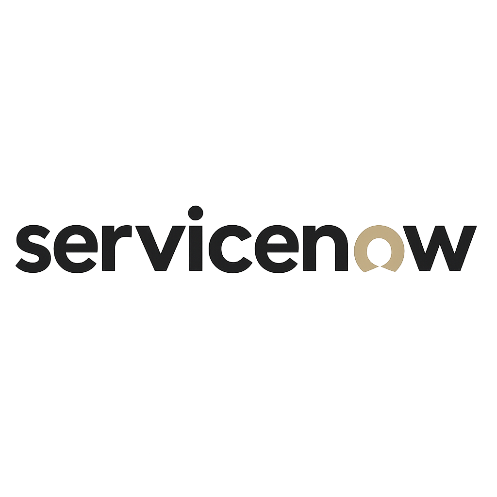 Logo corporativo de ServiceNow en negro con acento dorado minimalista sobre fondo transparente