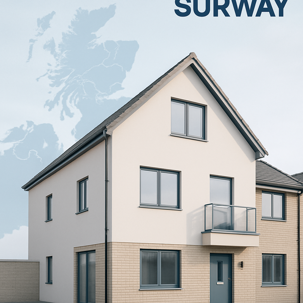 Modern UK property building with digital map overlay, trustworthy and efficient style