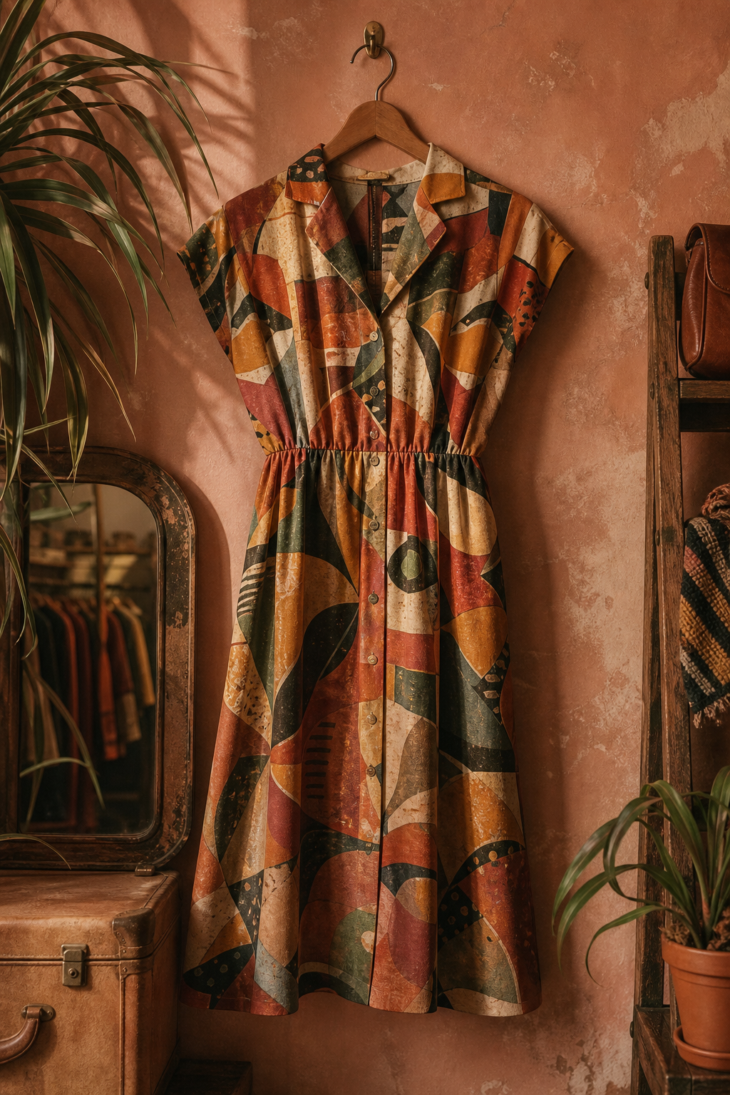 Vintage Abstract Print Midi Dress product photo