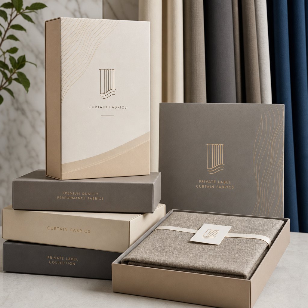 Premium curtain packaging boxes with minimalist private label branding