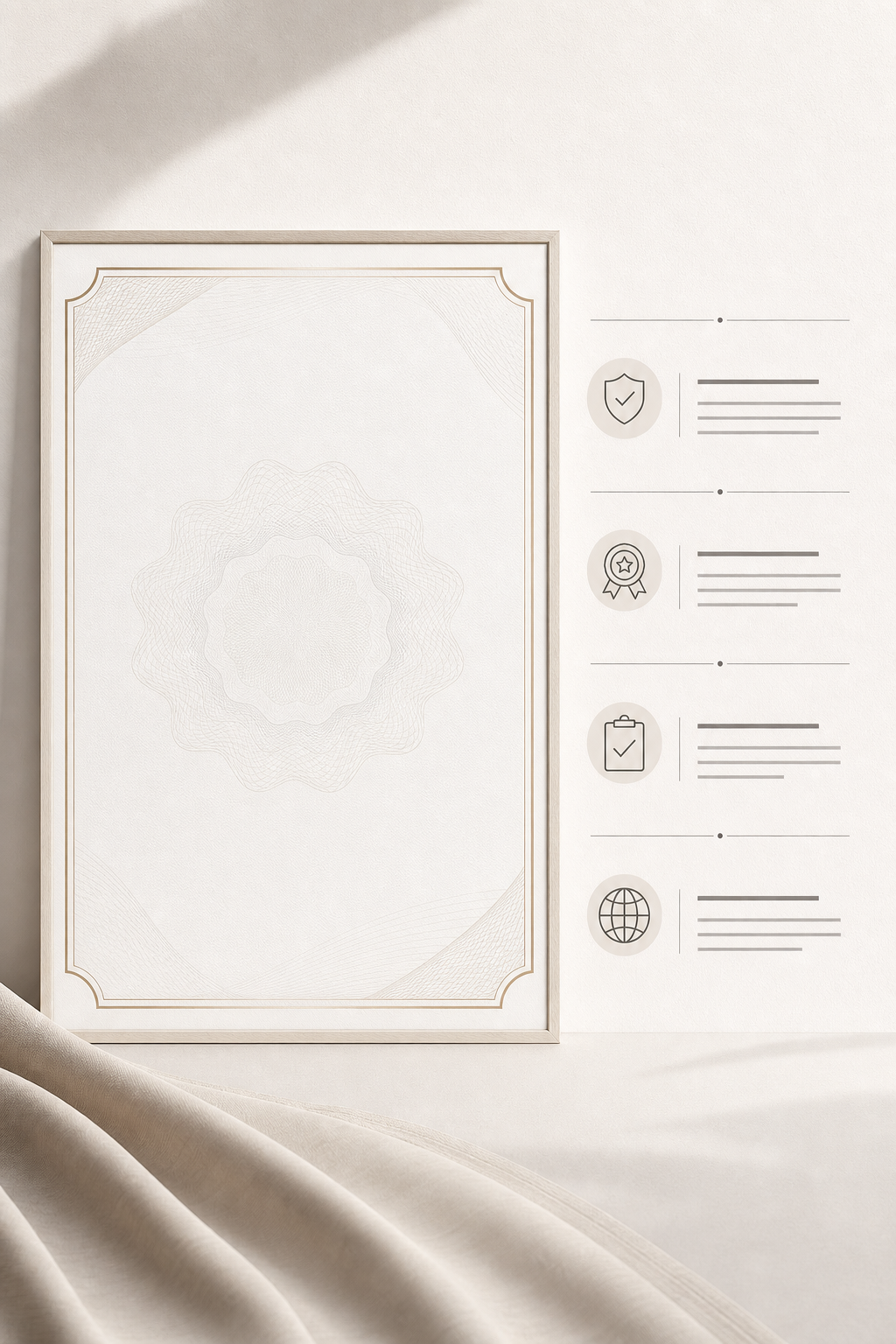 Upright certificate placeholder for California market flame-retardant compliance, featuring tidy section dividers and minimal typography.