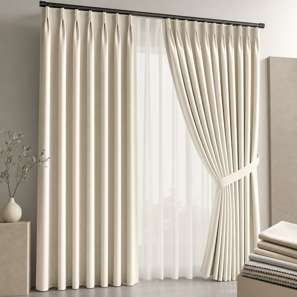 Finished curtains with tailored pleats and refined drape