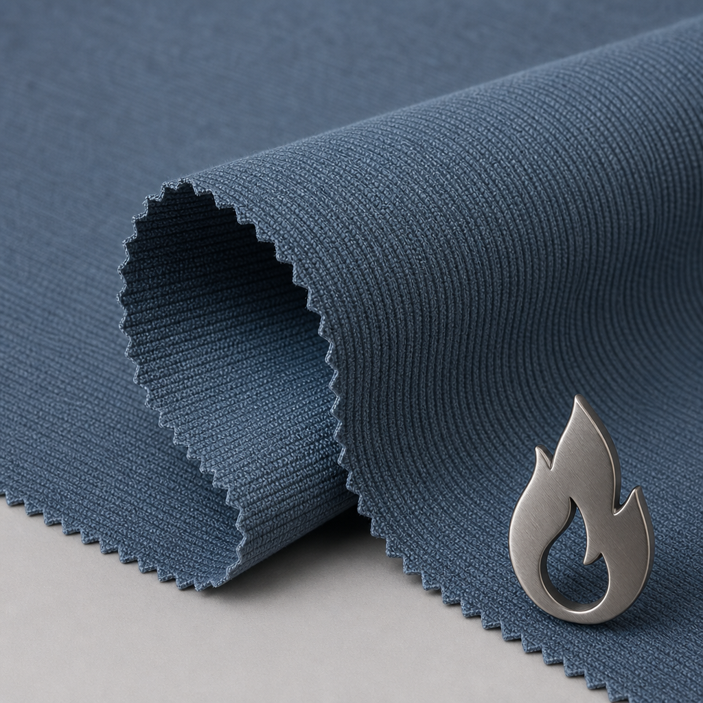 Flame-retardant curtain fabric with structured texture