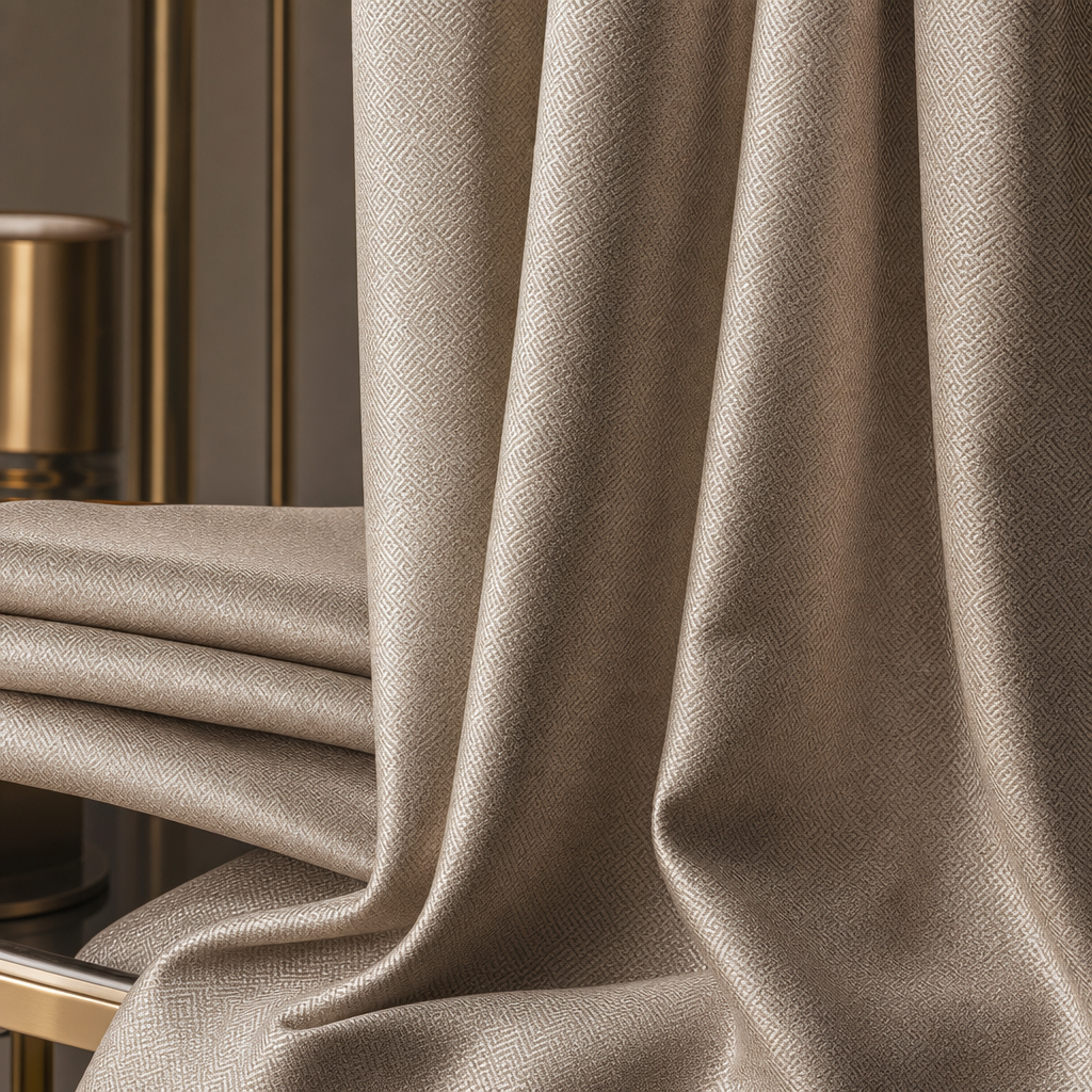 Hotel-grade curtain fabric in refined woven pattern