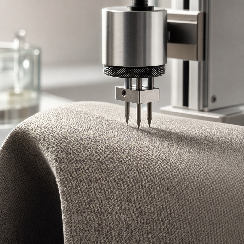 Scratch-resistance testing on a tightly woven curtain fabric with pet-friendly texture