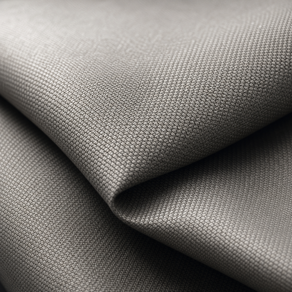 Close-up view of textured blackout curtain fabric with a refined weave
