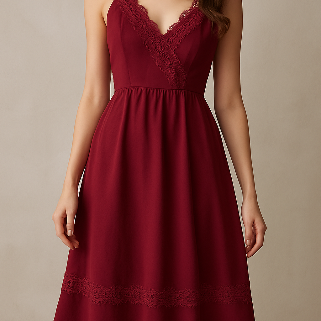 Garnet Midi Dress - wine red lace