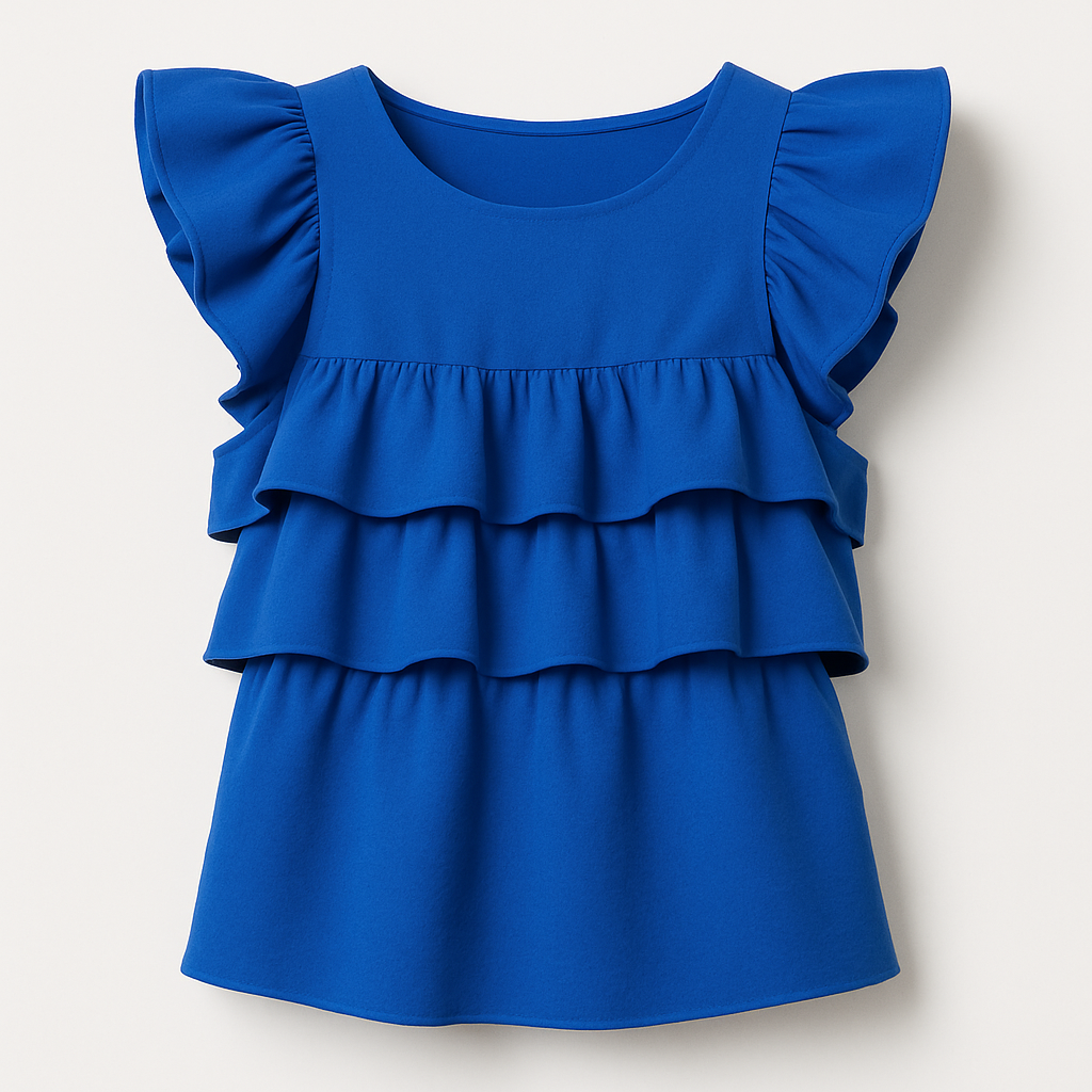 Cobalt Ruffle Top - blue ruffle blouse