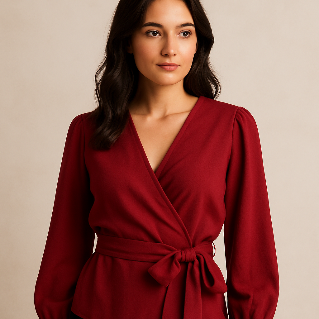 Ruby Wrap Top - deep red wrap blouse