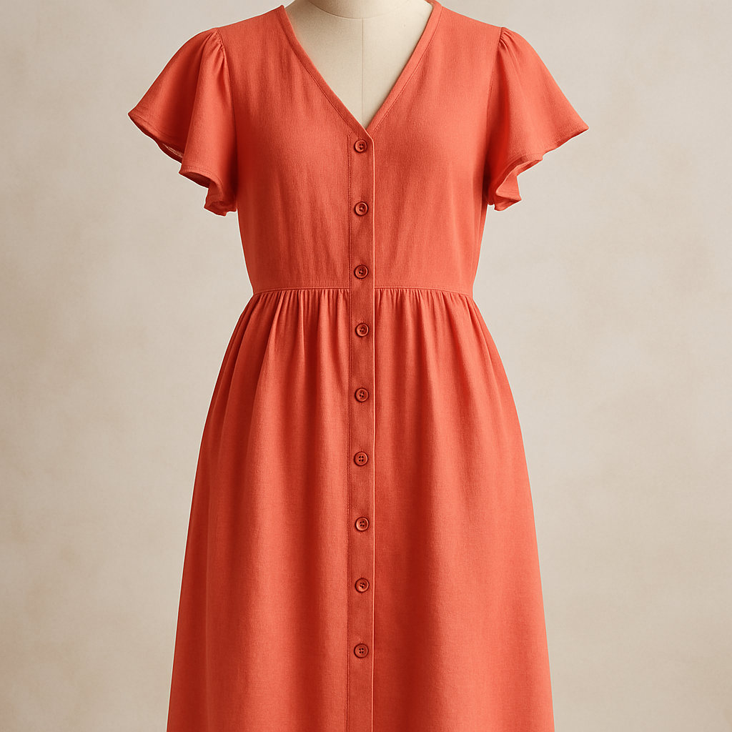 Coral Button-Up Midi - coral flutter sleeve