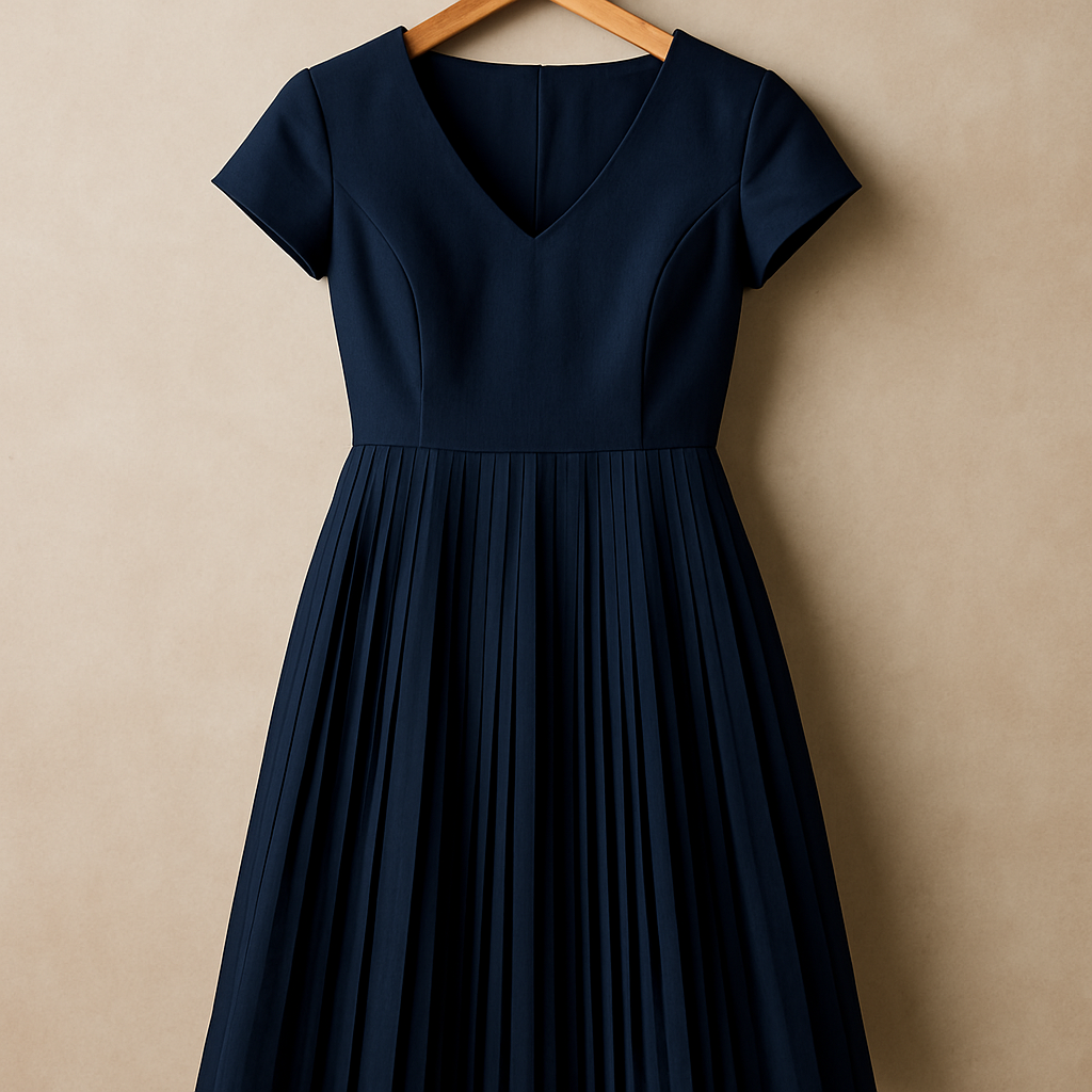 Navy Pleat Dress - navy pleated