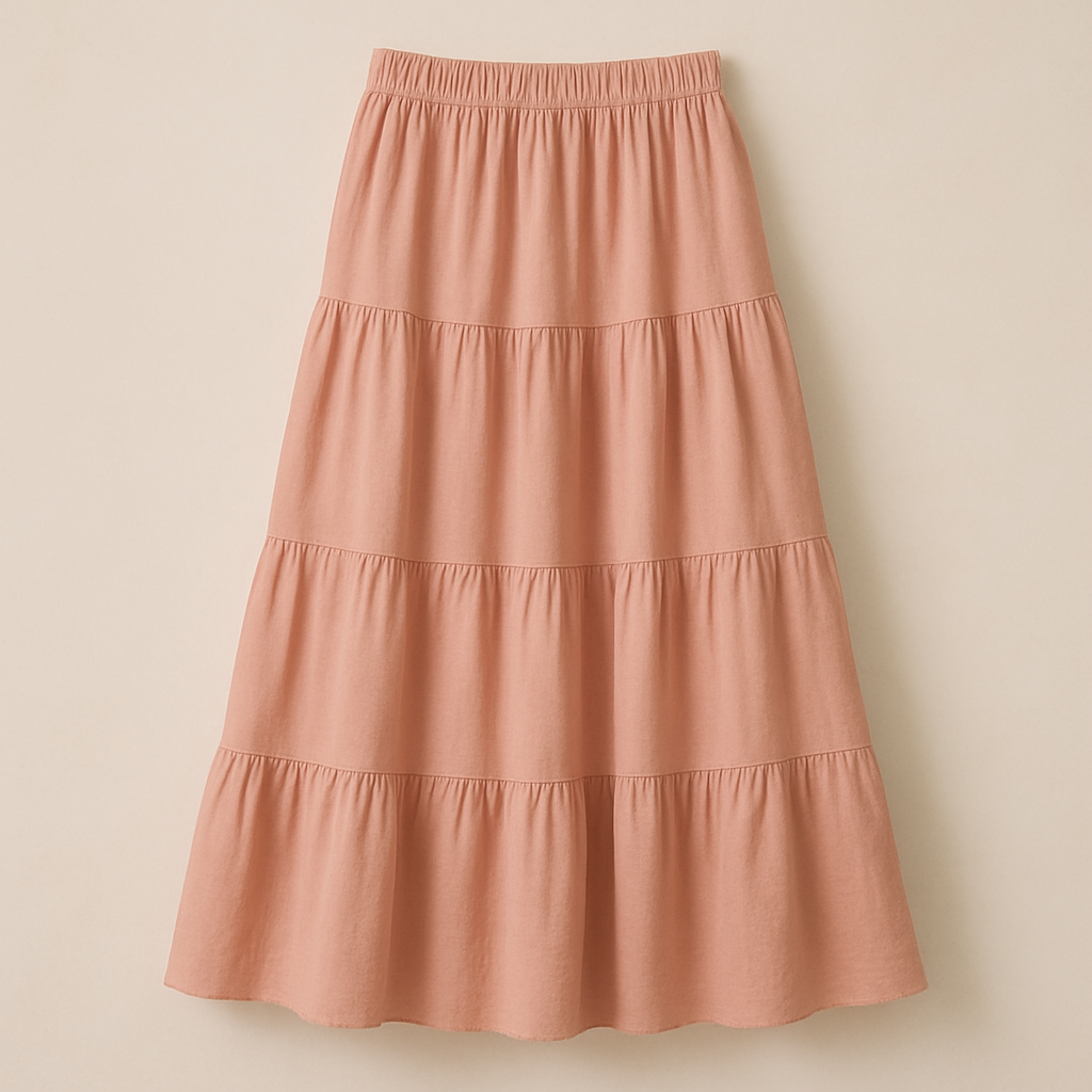 Rose Tiered Skirt - blush midi