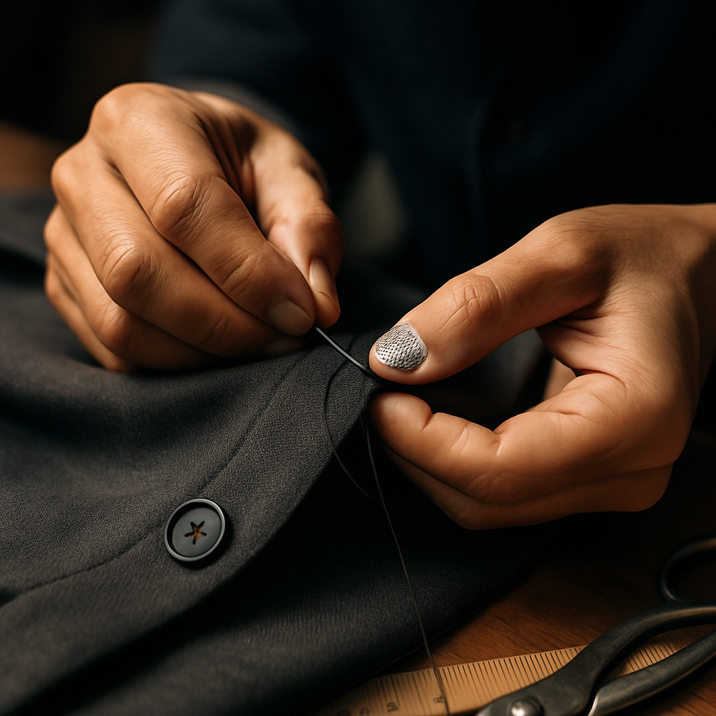 Artisan hands sewing fashion garment, attention to detail