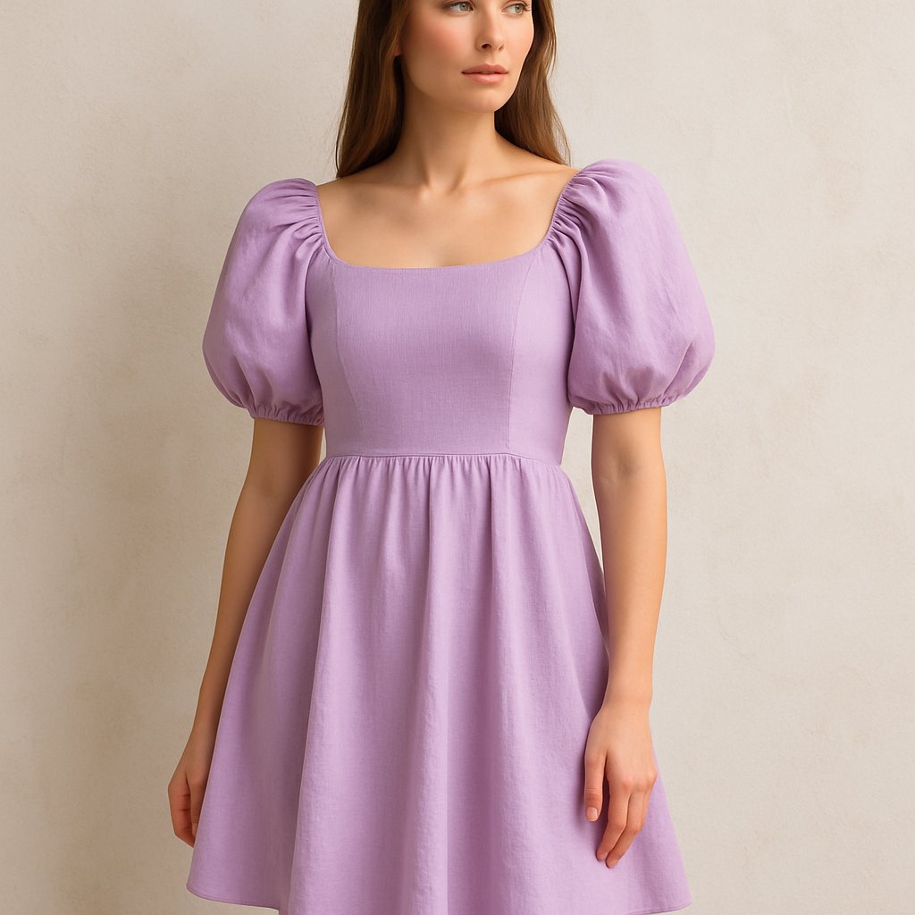 Lilac Puff Sleeve Dress - lilac flared
