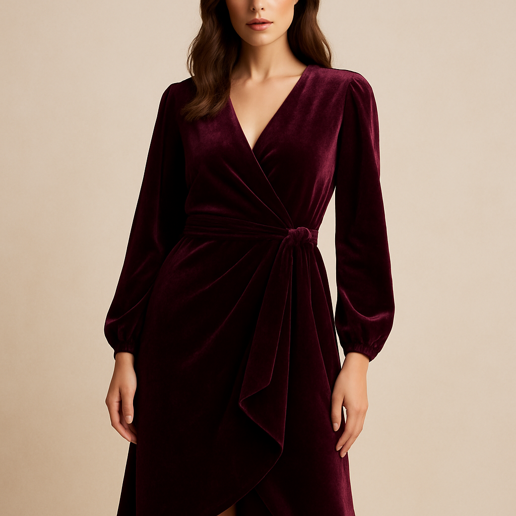 Plum Velvet Wrap Dress - plum velvet wrap