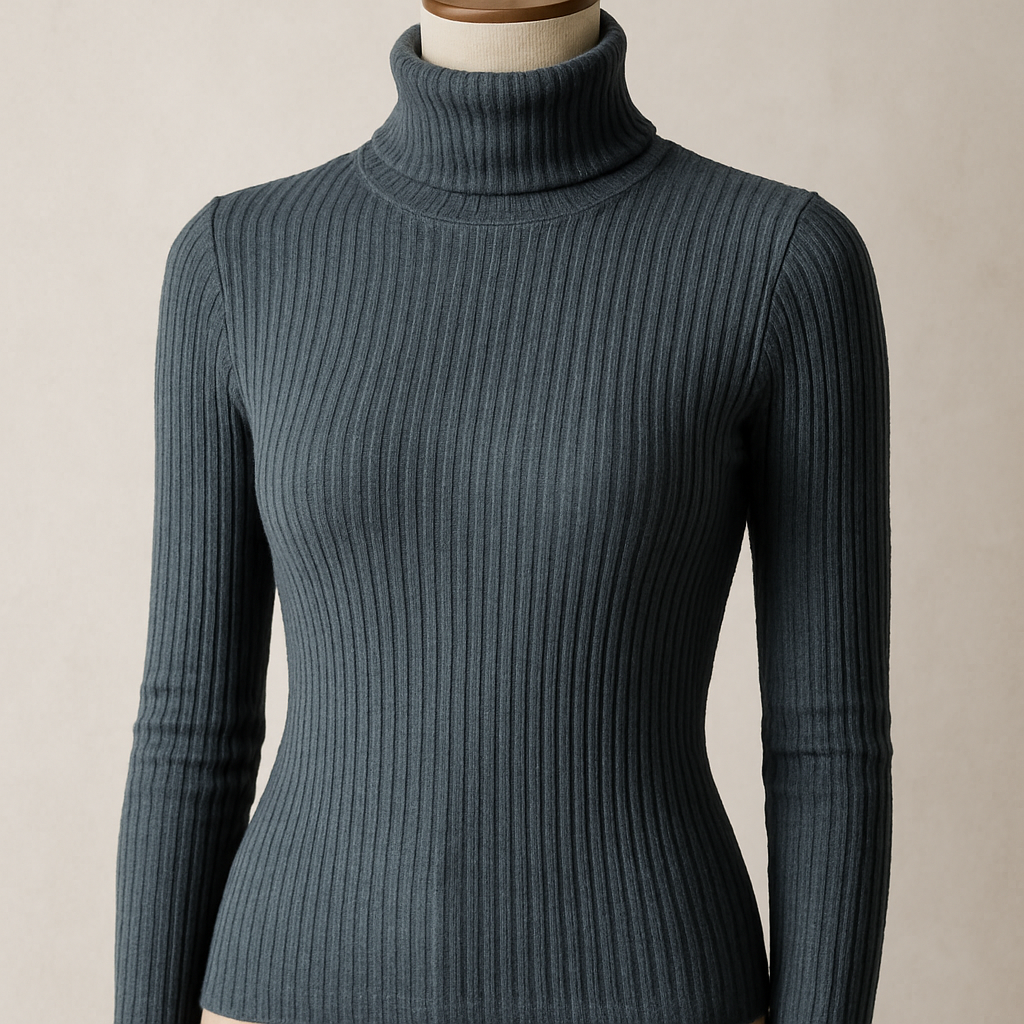 Slate Turtleneck Top - gray ribbed
