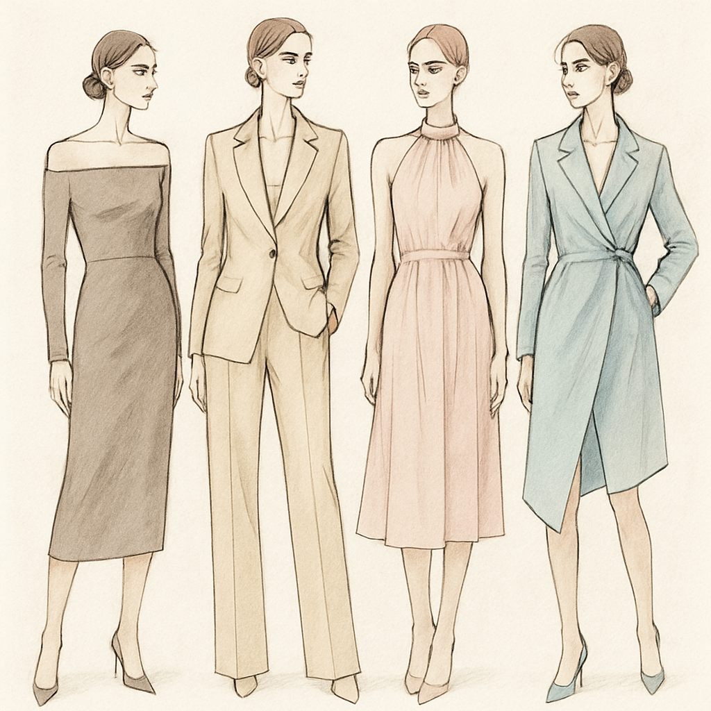 Fashion design sketch with elegant lines and colors
