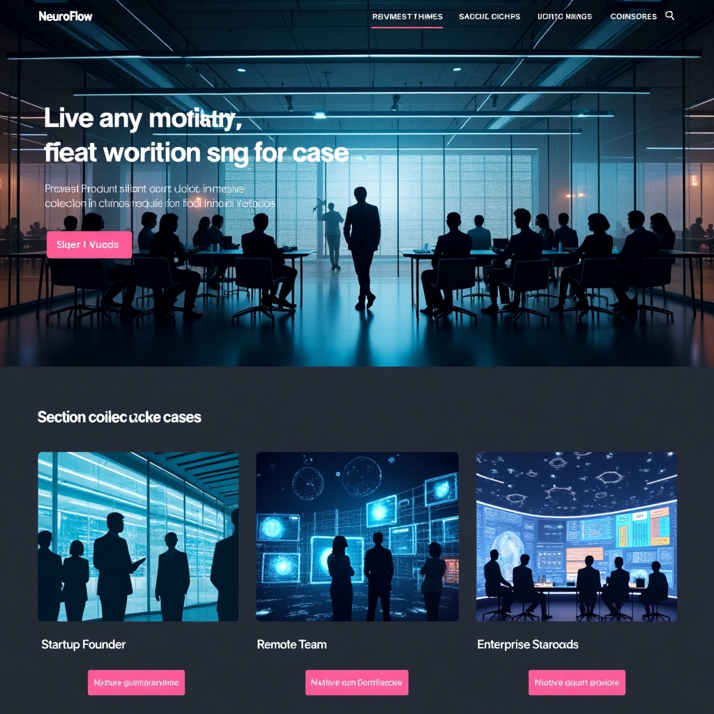 Modern enterprise office with a diverse team in business attire, advanced holographic dashboards, glass walls, dramatic lighting with high-tech ambiance