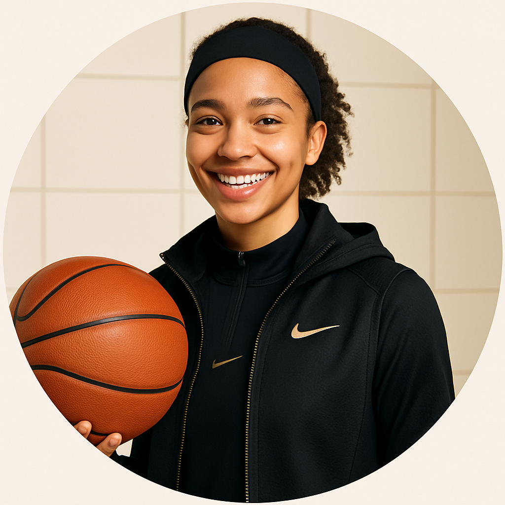 Smiling young athlete holding a basketball