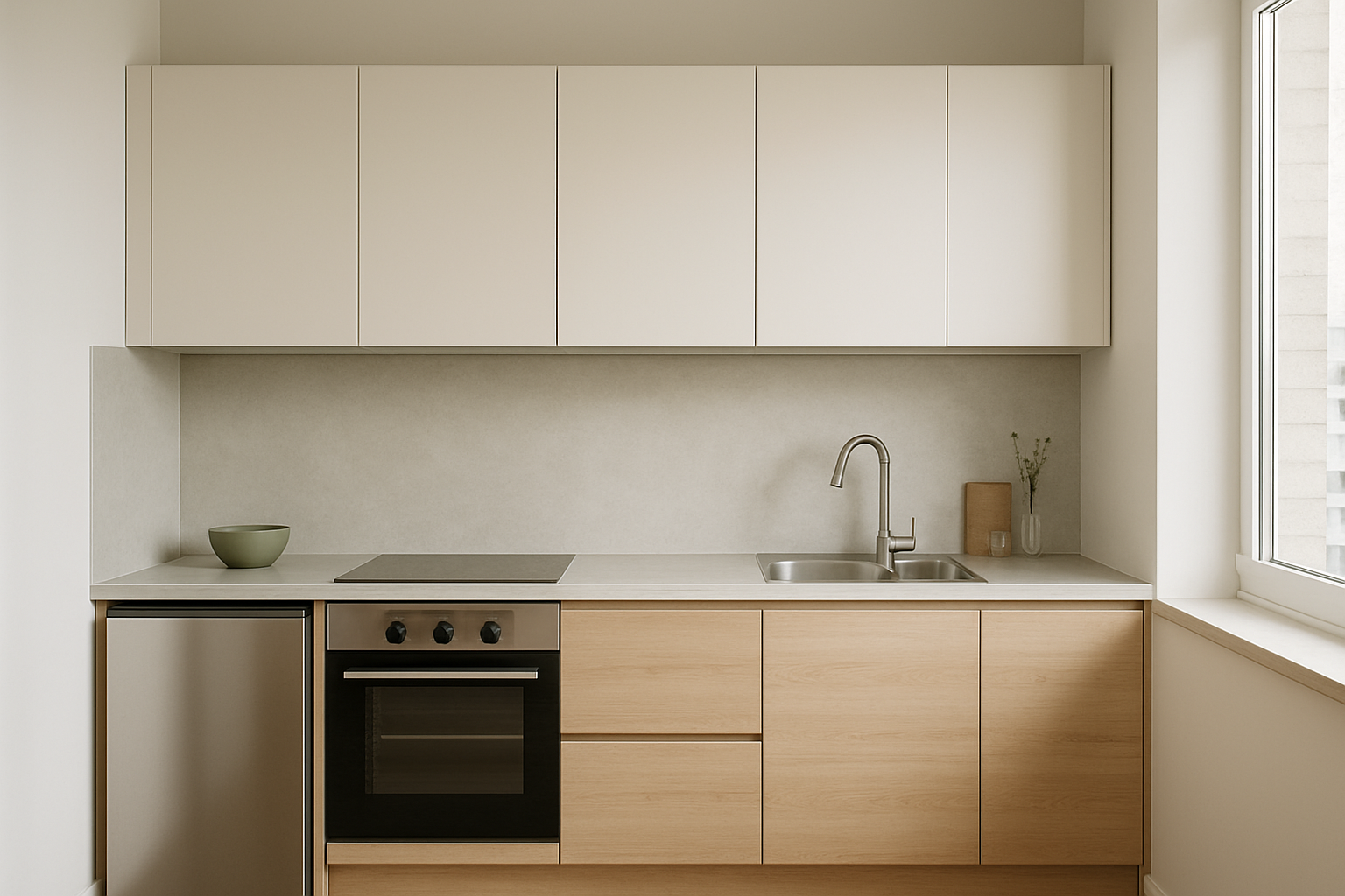 Illustrative oak and cream kitchen