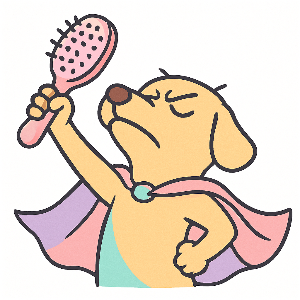 Dramatic dog in cape with a hairbrush