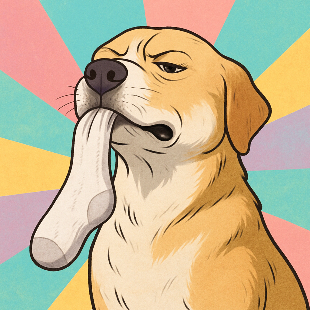 Dramatic dog reviewing a sock
