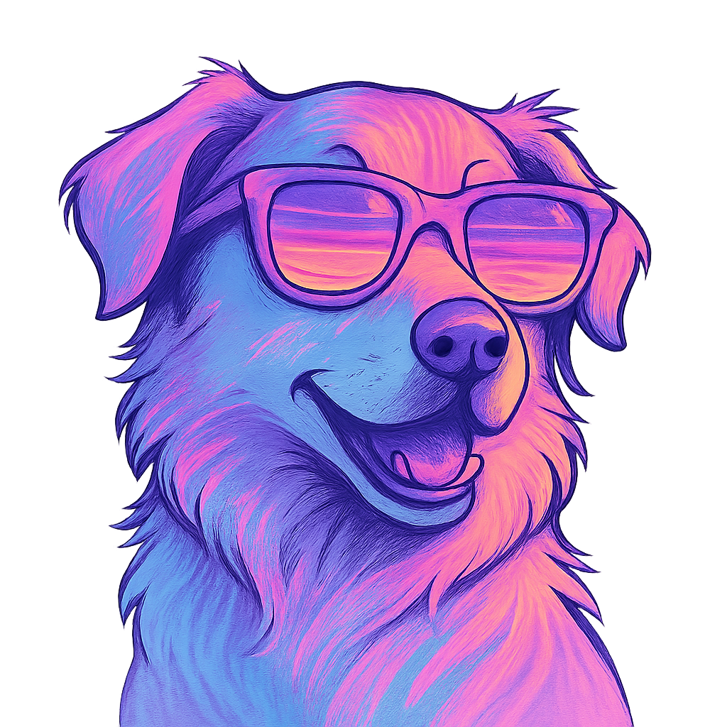 A dramatic solo dog wearing retro sunglasses