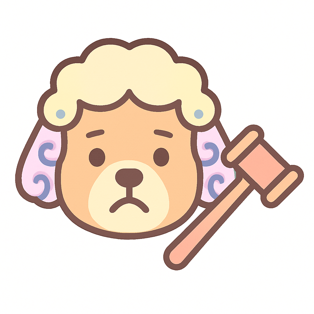 Dog face with judge wig and gavel