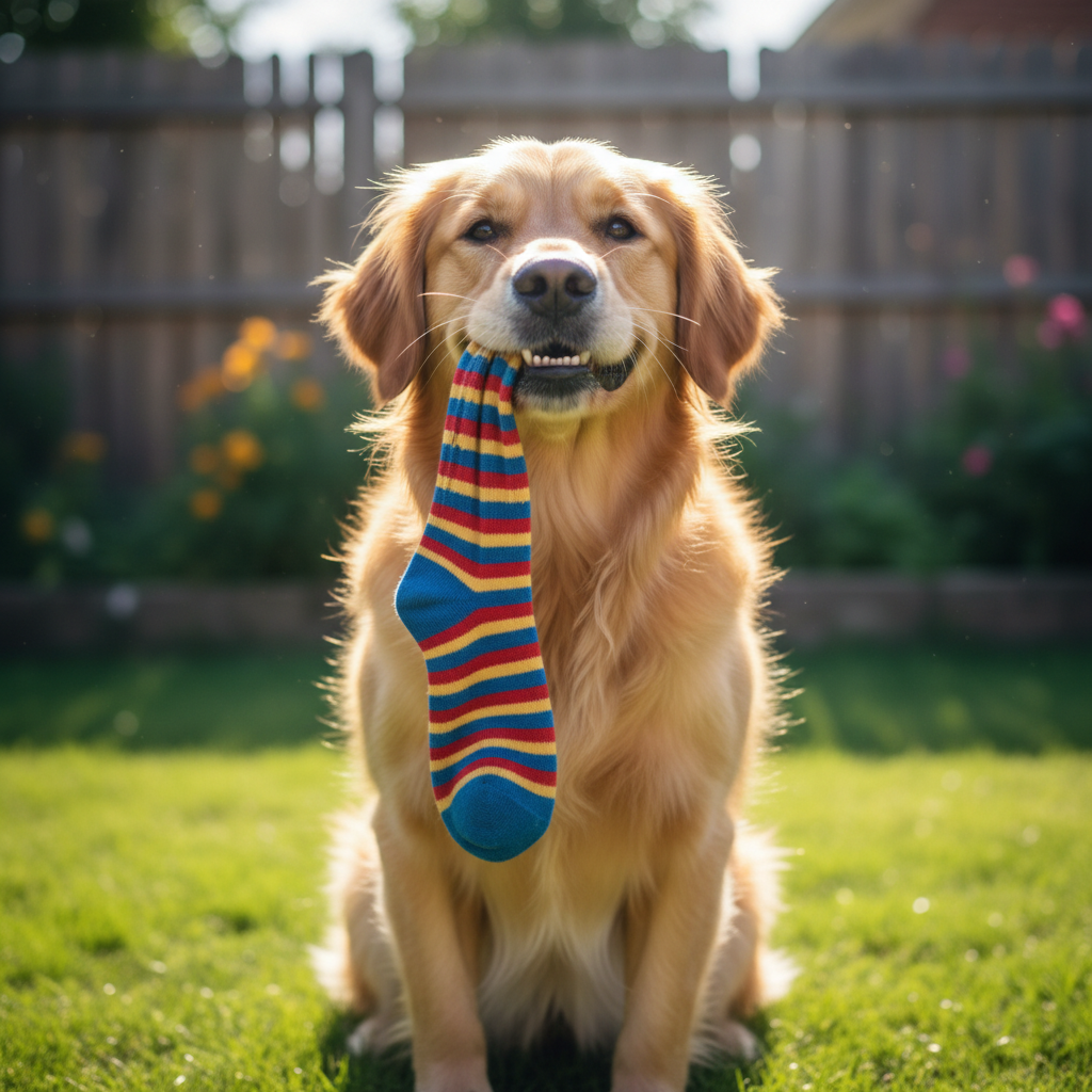 Dramatic dog reviewing a sock
