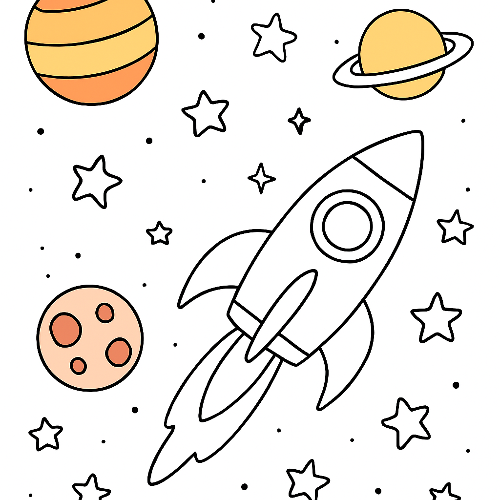 Uzay temalı boyama sayfası örneği