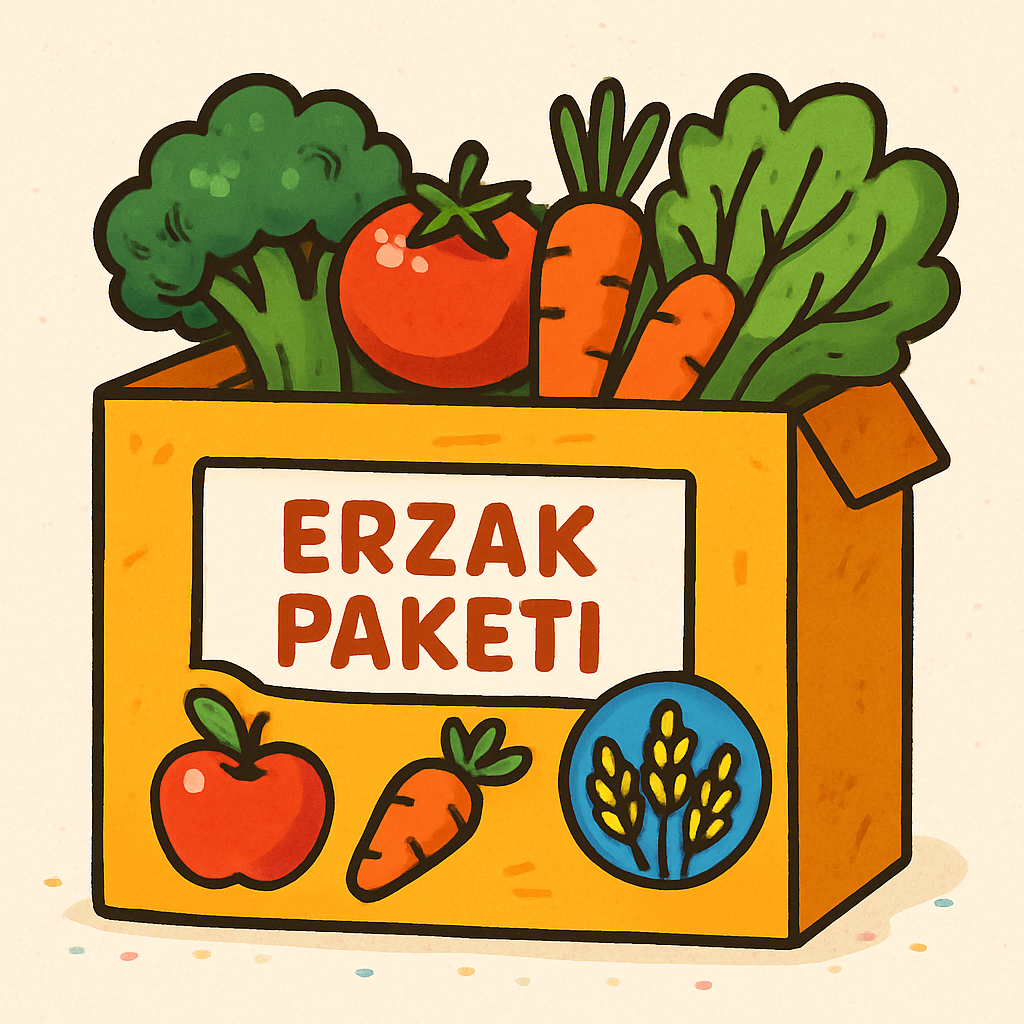 Erzak paketi, gıda kolisi ve sebze-meyve simgesi