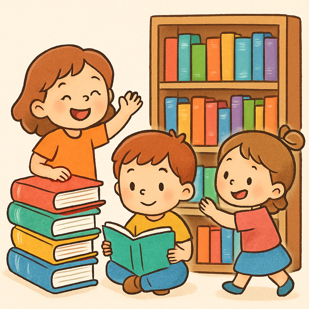 Kütüphane ve kitap simgesi, renkli