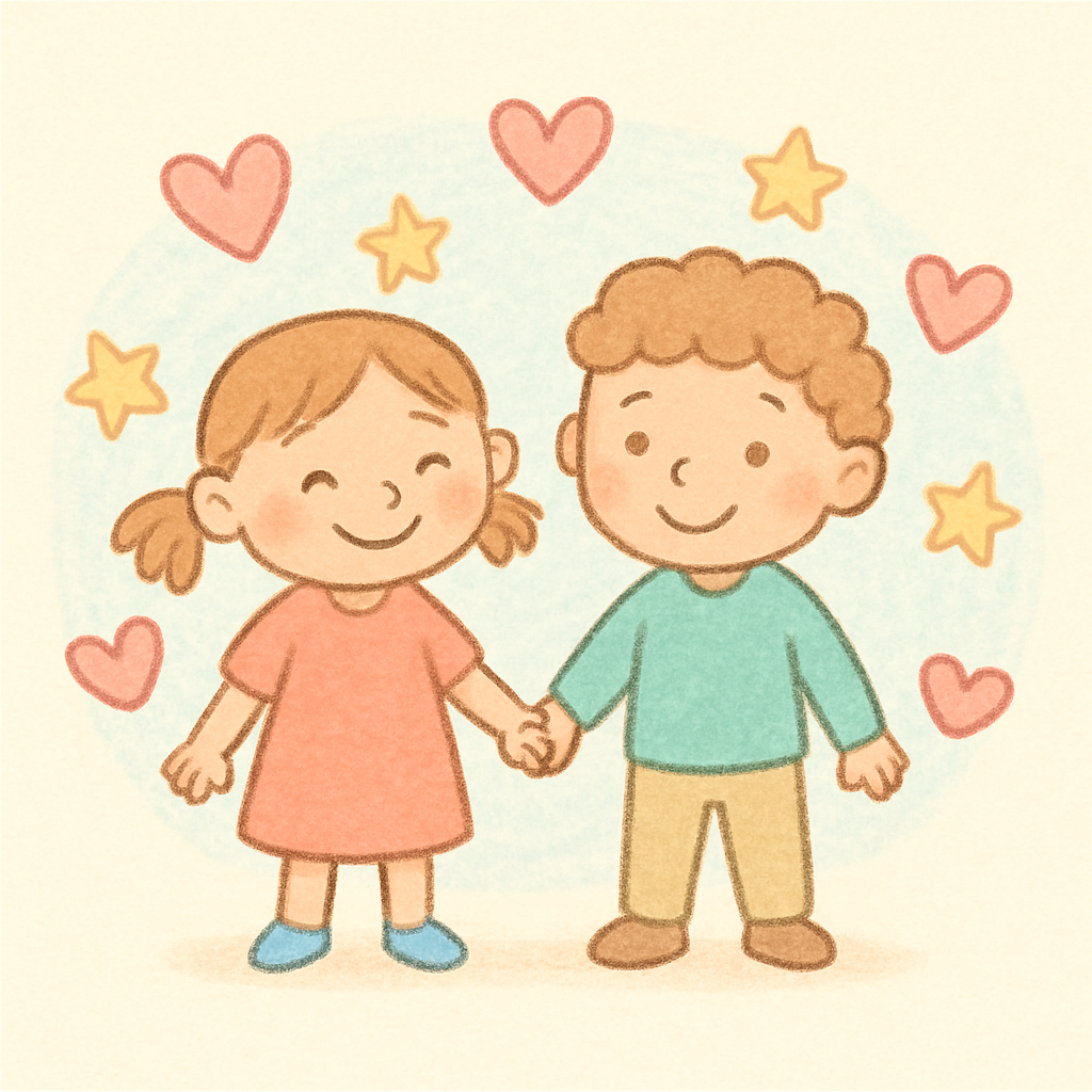 Psikososyal destek simgesi, el ele tutuşan çocuklar