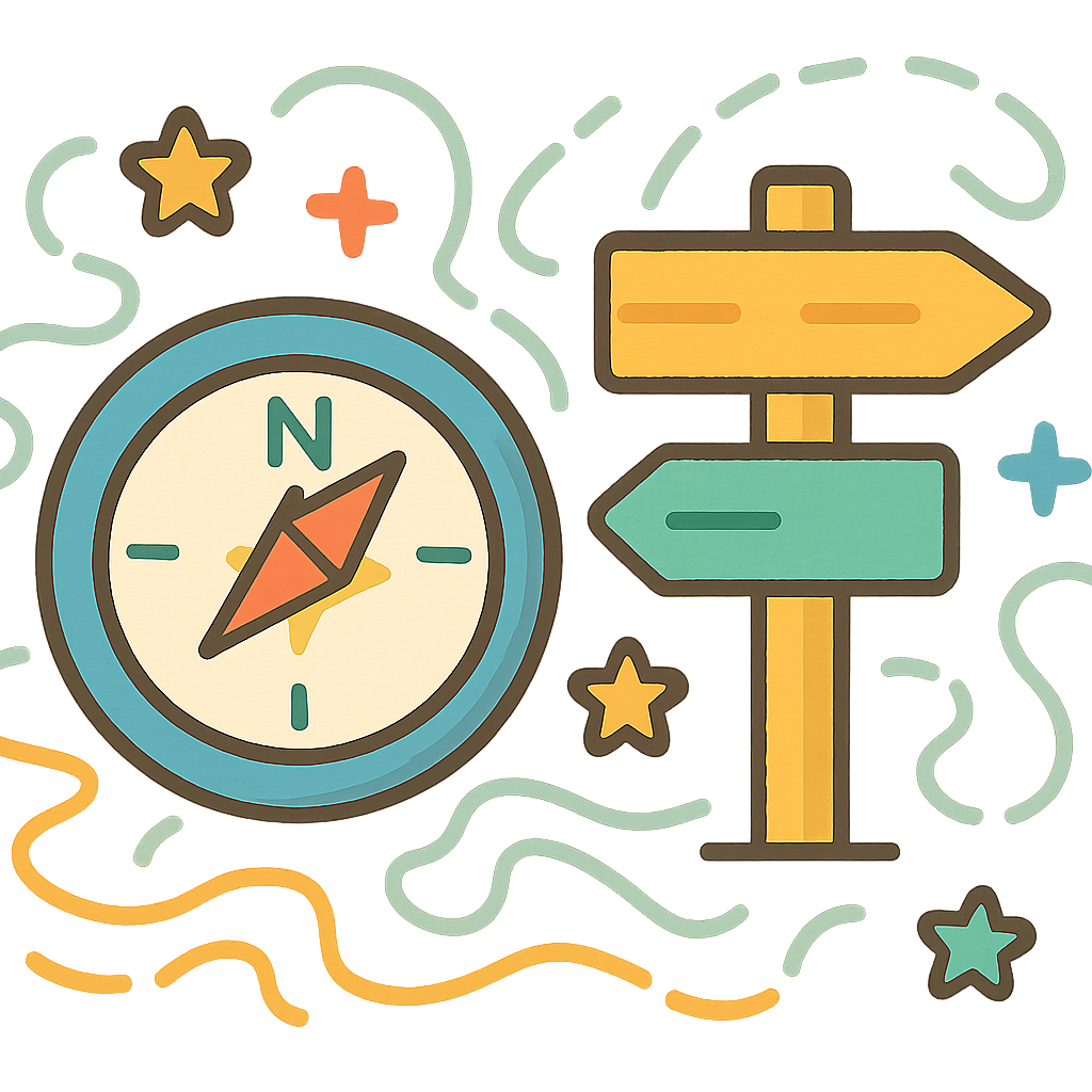 Rehberlik simgesi, pusula ve yol işareti