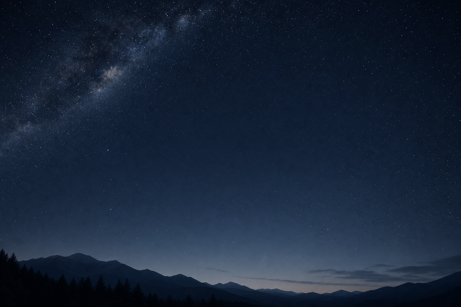 Deep navy night sky with soft stars and faint cosmic haze