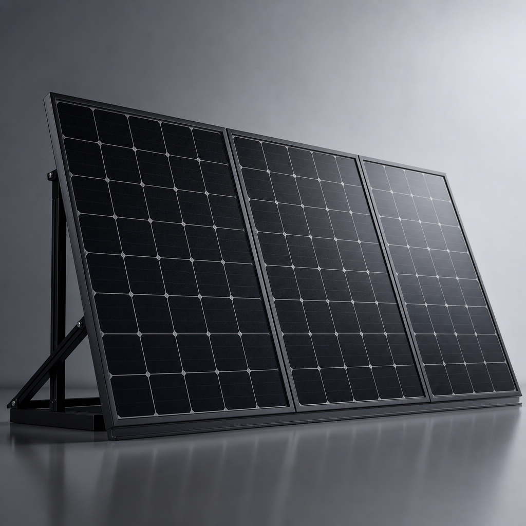 Sleek dark monocrystalline solar panel array with matte aluminum frame