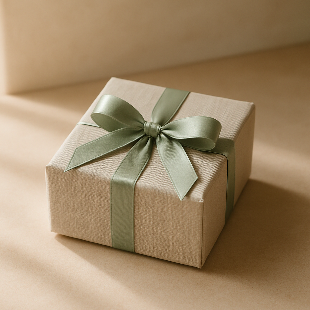 Linen-textured jewelry gift box with ribbon