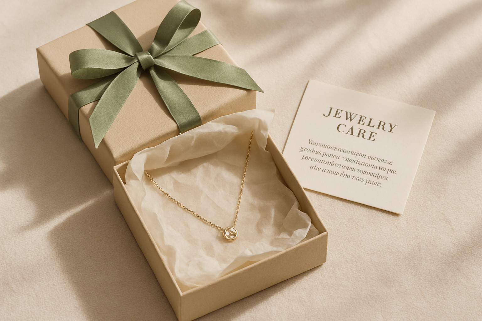 Gift-ready jewelry set with care card and tissue paper