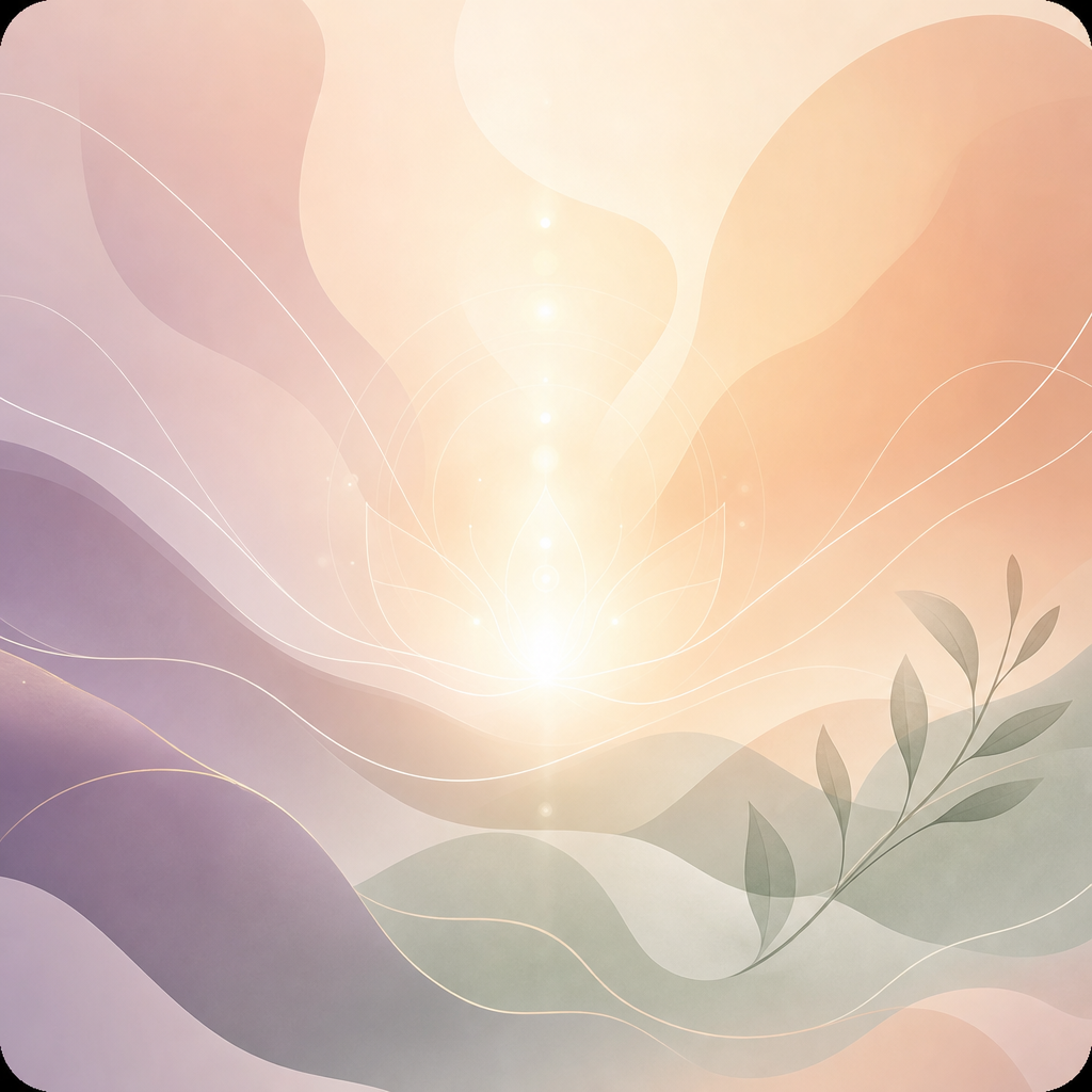 Abstract healing-inspired illustration with organic gradients, soft glowing shapes, and gentle flowing line forms in calming tones