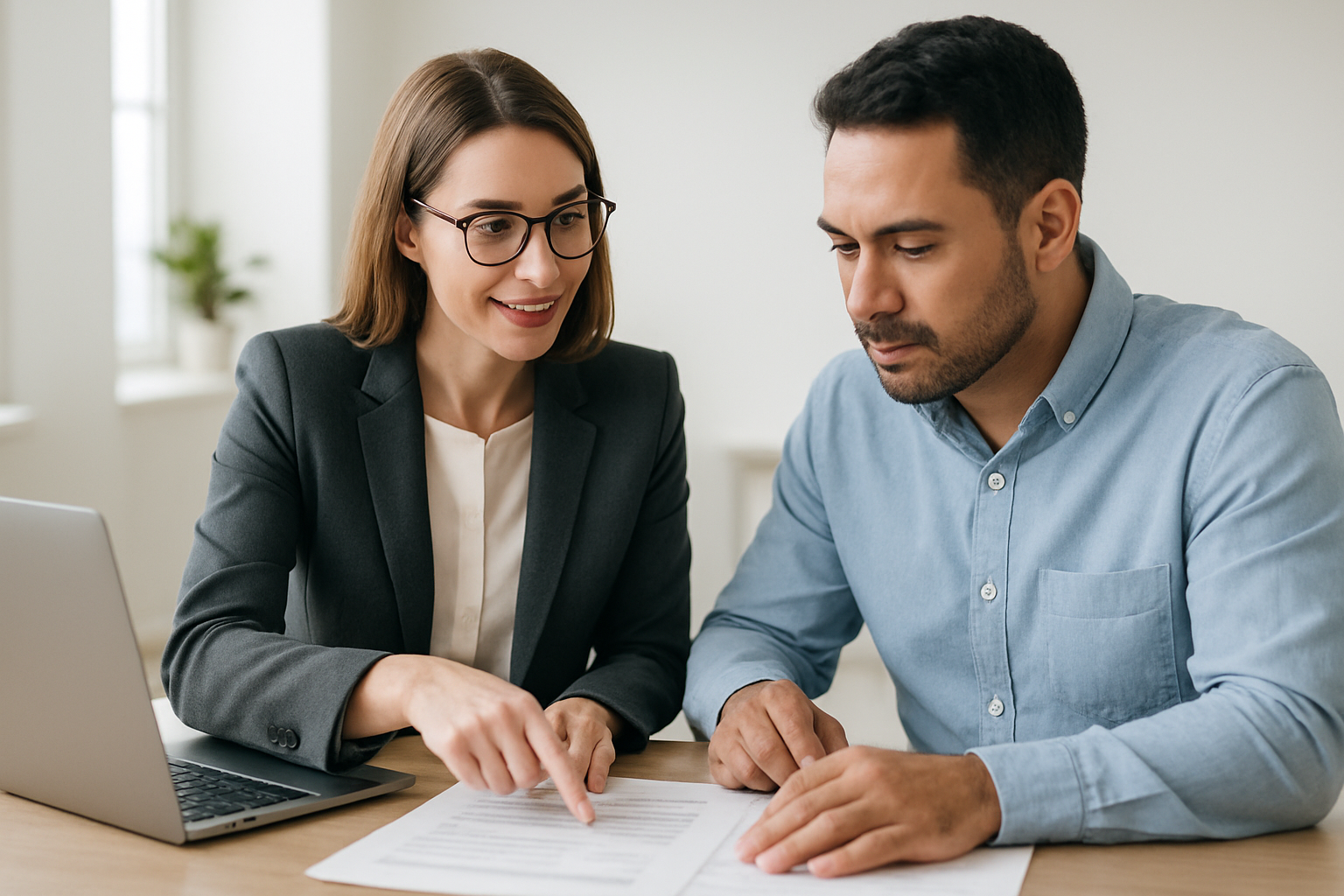 Professional tax advisor meeting with a small business owner in a bright modern office