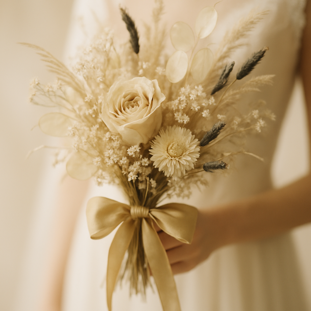 Bridal bouquet with muted gold tones