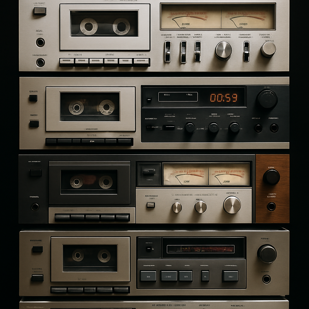 Stack of vintage cassette decks