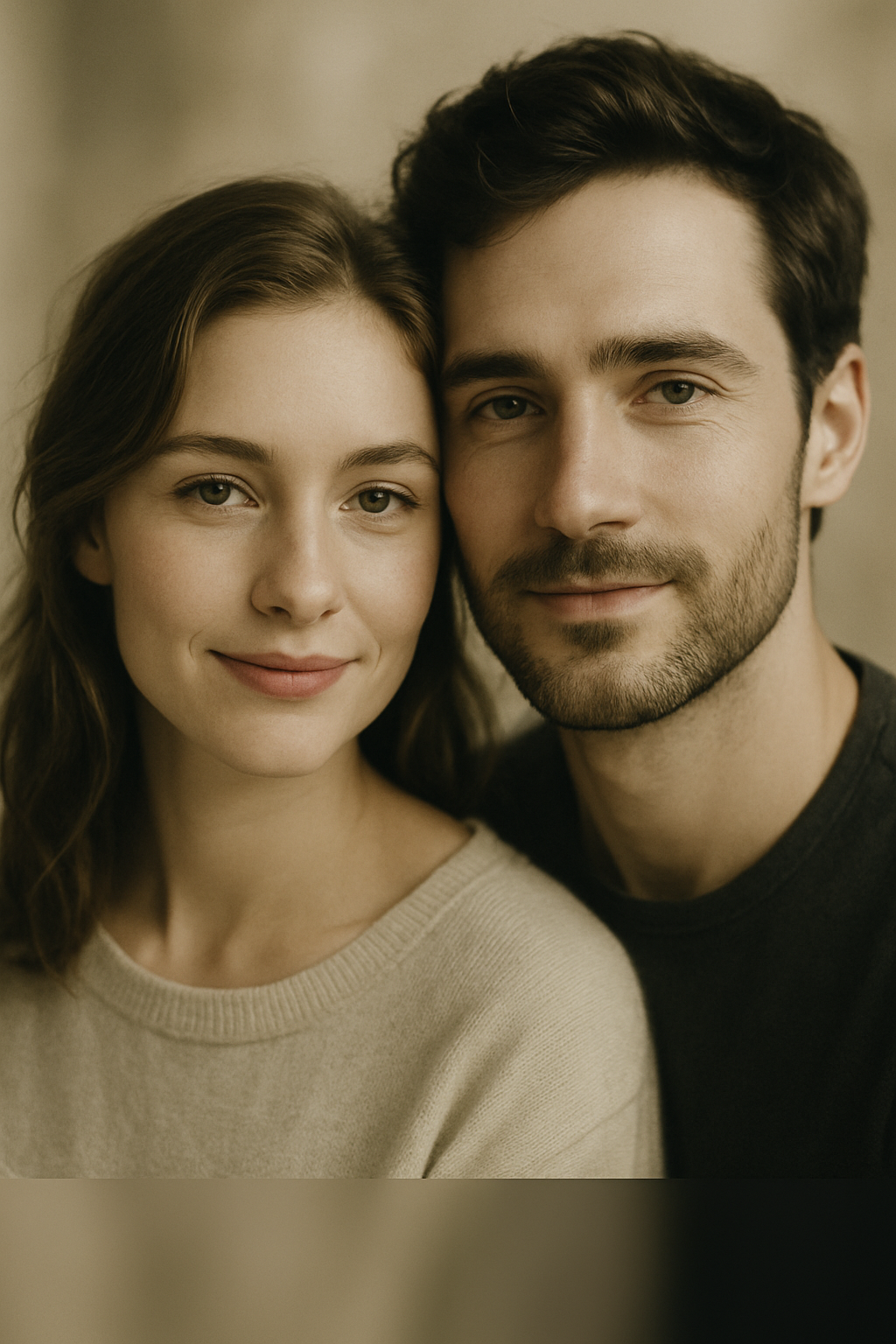 Close-up portrait of a couple with gentle smiles