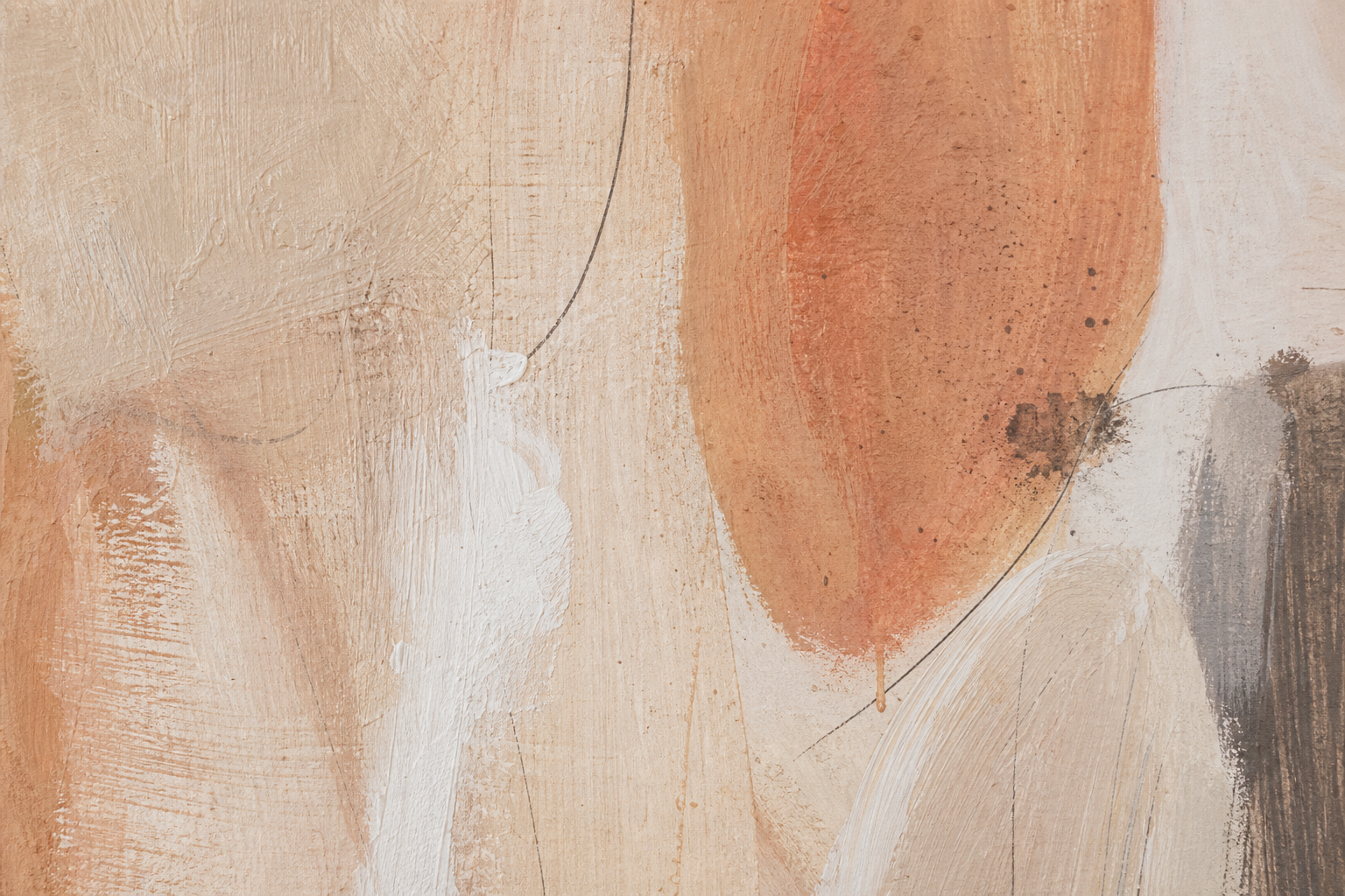 Subtle edge-crop detail from an original mixed-media artwork with warm neutral tones, layered brush texture, and soft paper grain