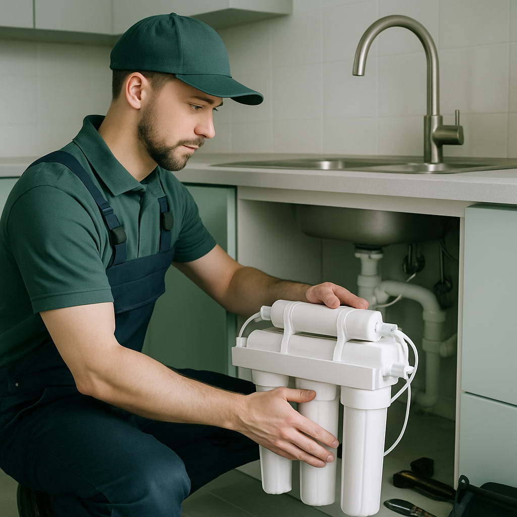 NSK Advanced Water Systems LLC installer fitting an under-sink filtration system